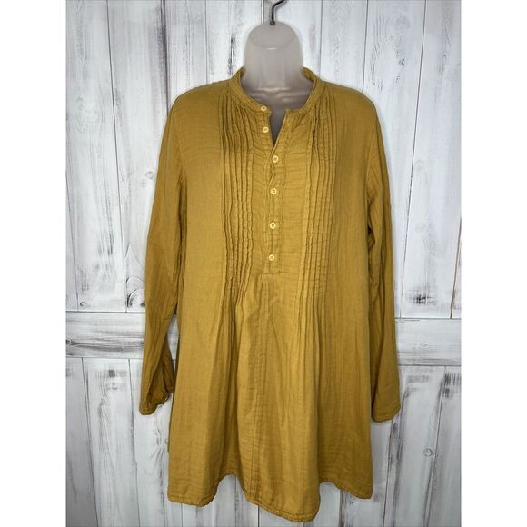 FREE PEOPLE X CP SHADES MUSTARD YELLOWPINCH PLEAT YOKO COTTON TUNIC DRESS S‎